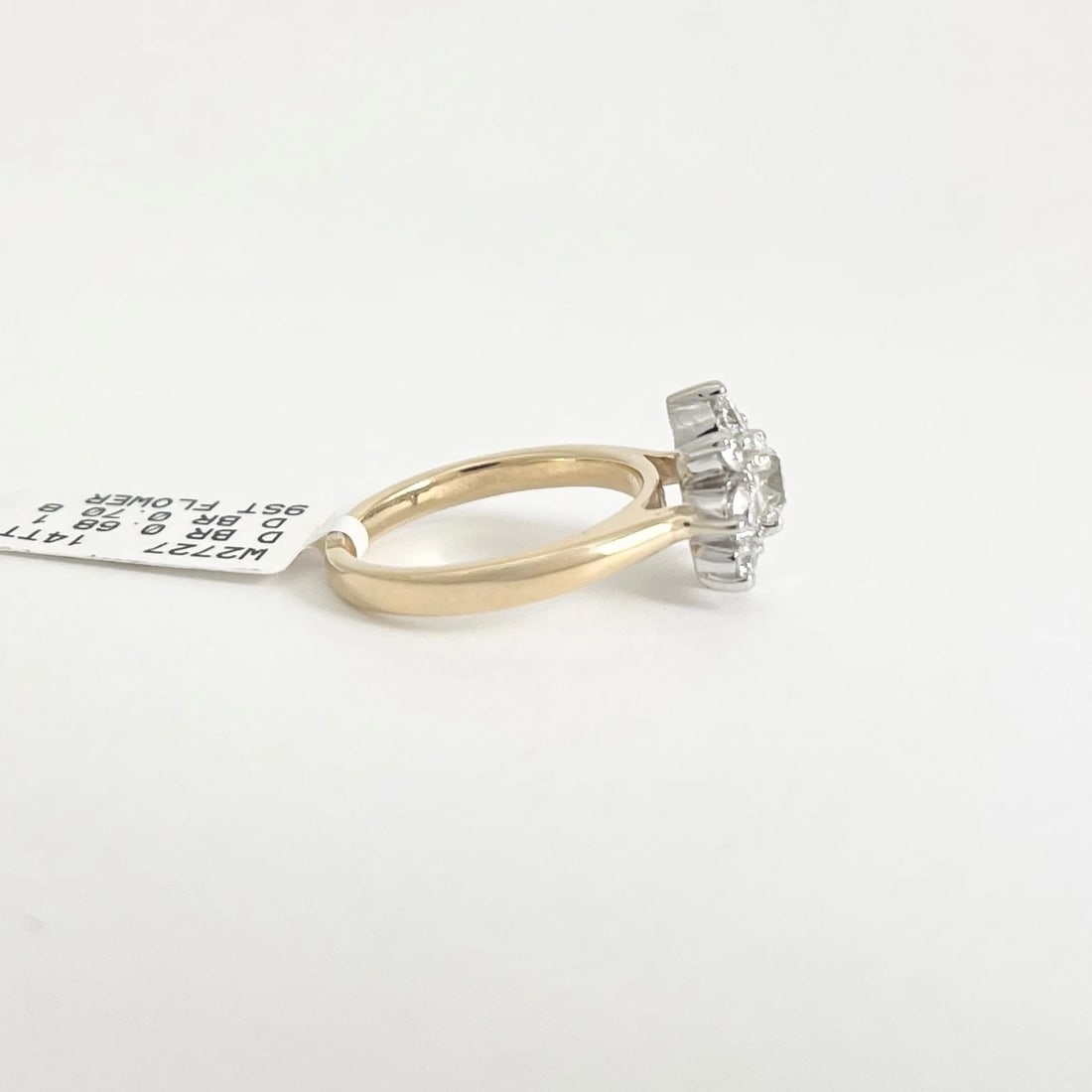 Diamond Flower Snowflake Halo Two-Tone Statement Ring 14K Yellow Gold, Size 7 - 6