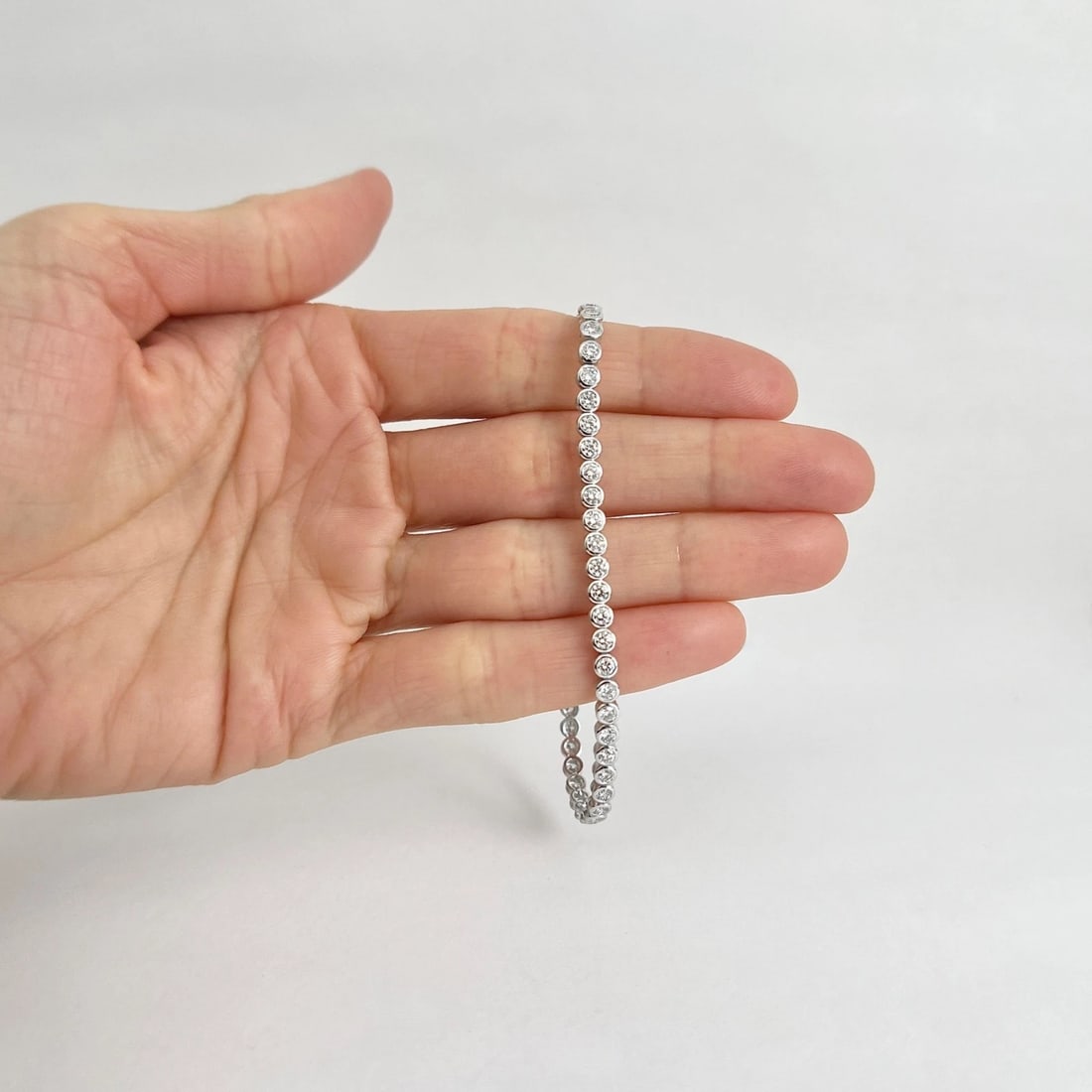 Round Bezel-Set Lab-Created Diamond Tennis Bracelet 14K White Gold, 3.05 CTW - 2