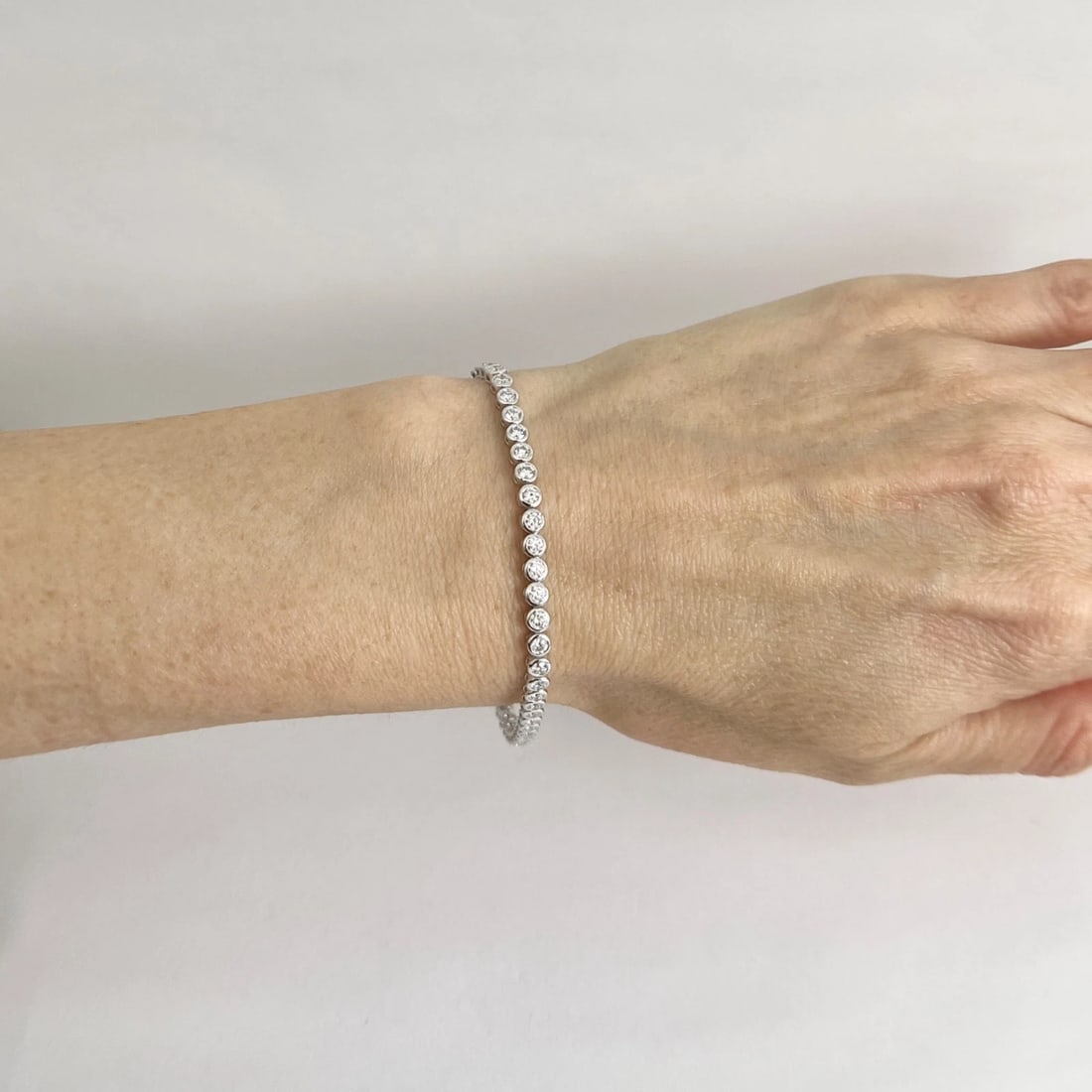 Round Bezel-Set Lab-Created Diamond Tennis Bracelet 14K White Gold, 3.05 CTW - 3