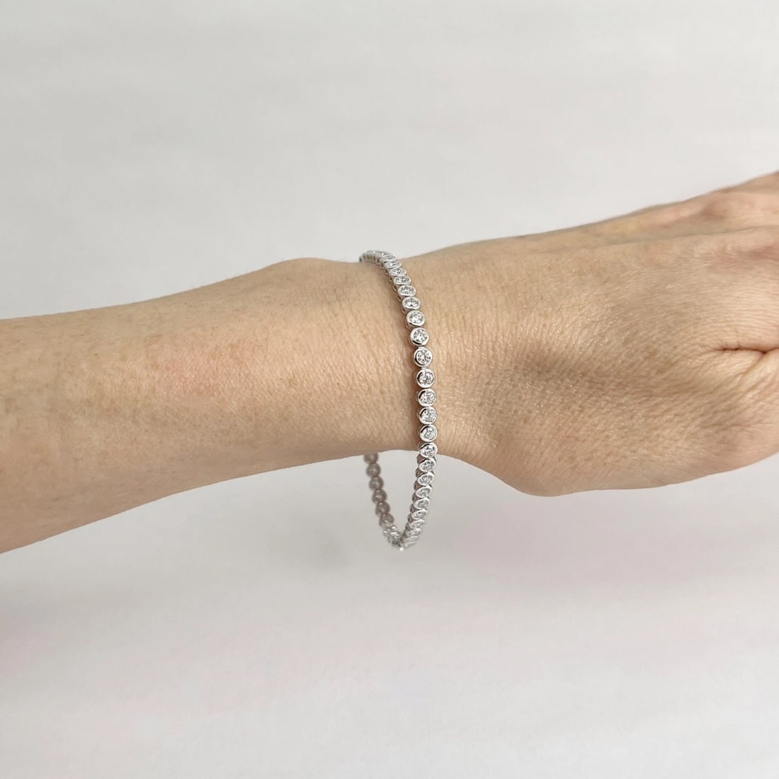 Round Bezel-Set Lab-Created Diamond Tennis Bracelet 14K White Gold, 3.05 CTW - 4