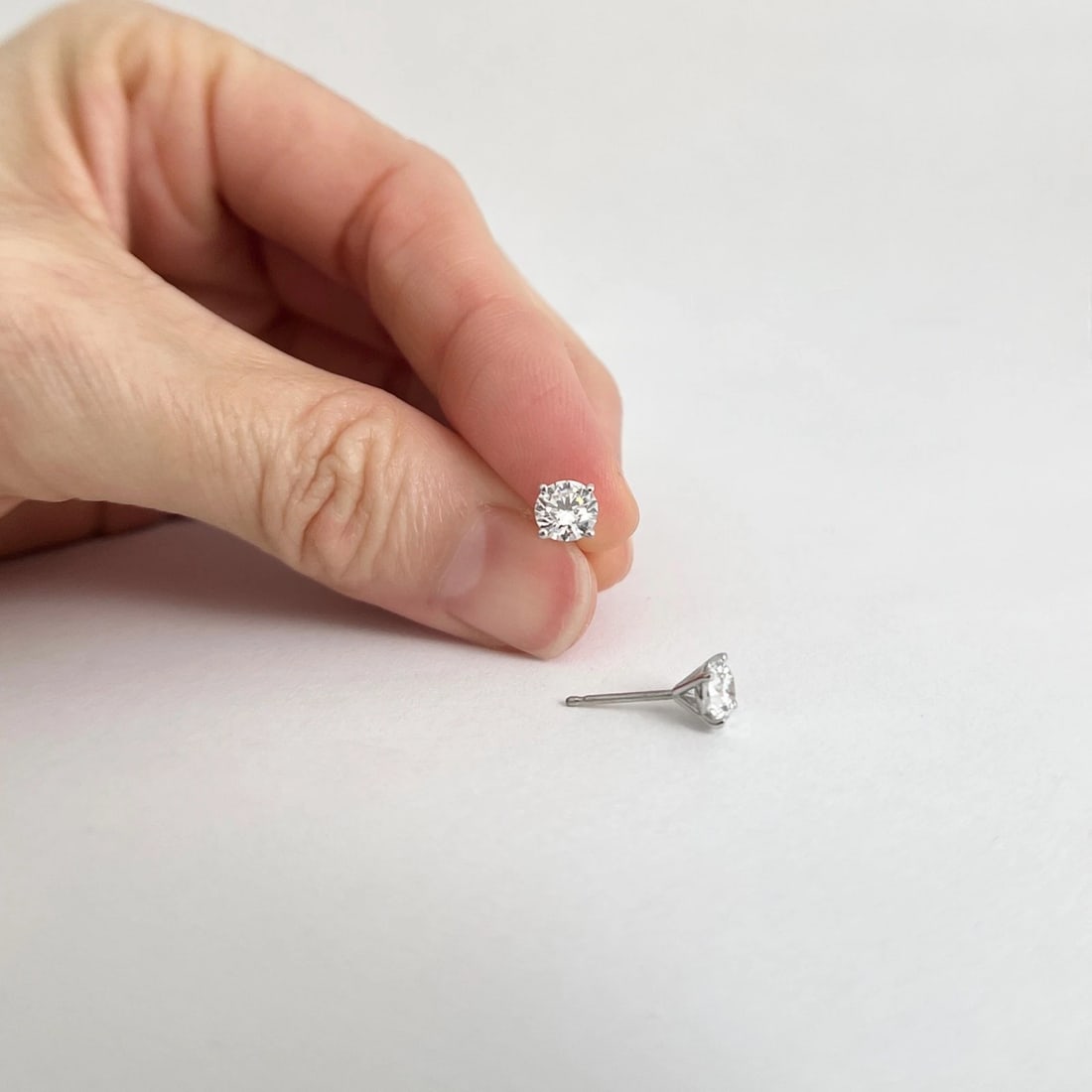 Round Lab-Created Diamond Stud Earrings 14K White Gold 4-Prong Martini, 1.06 CTW - 3