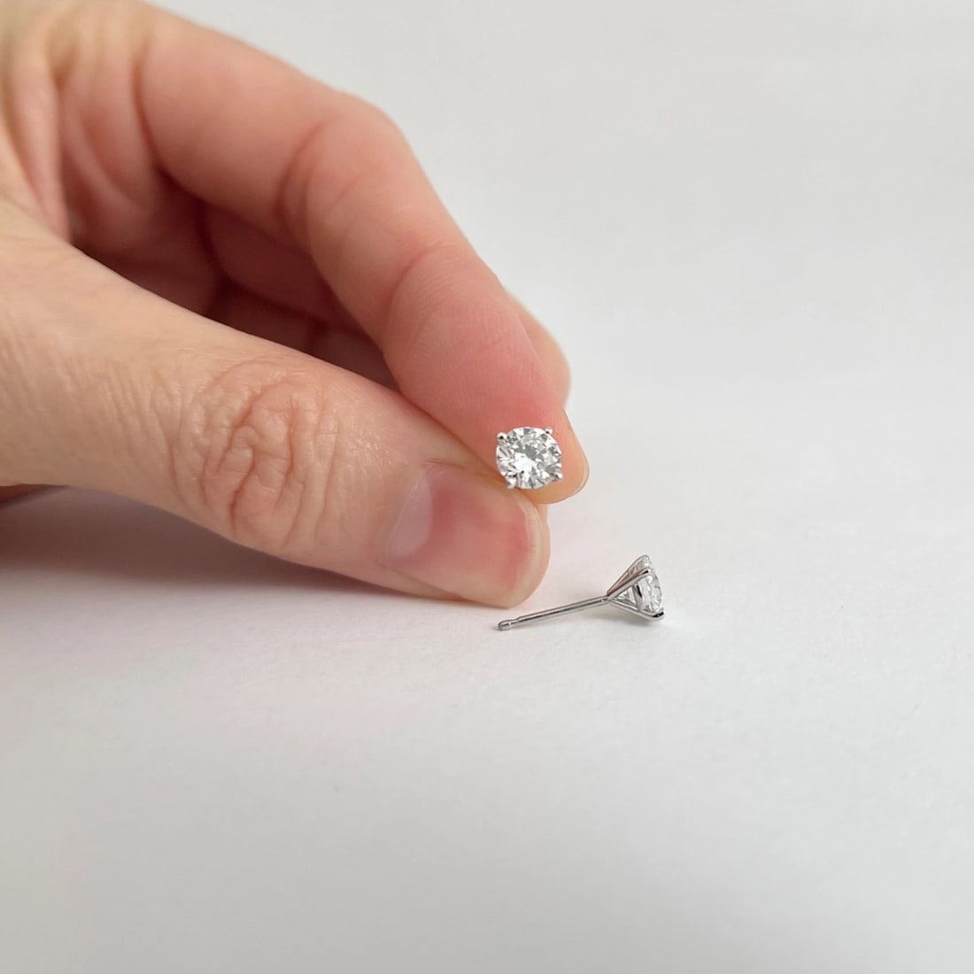 Round Lab-Created Diamond Stud Earrings 14K White Gold 4-Prong Martini, 1.06 CTW - 4