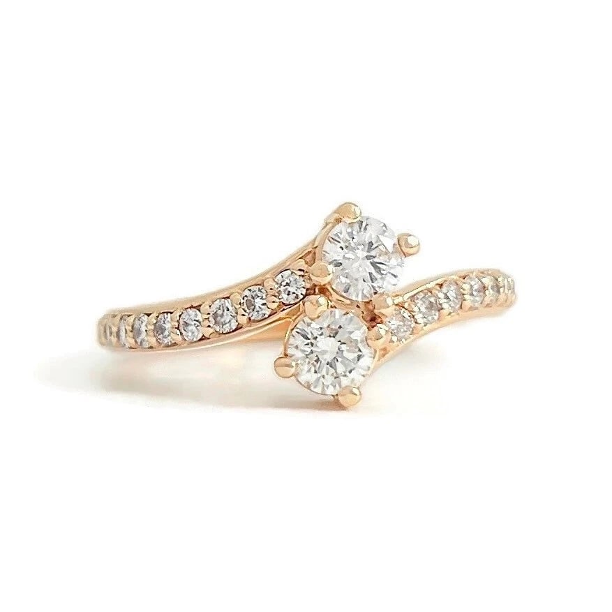 2-Stone Diamond Crossover Wrap Bypass Ring 14K Pink Rose Gold, .71 CTW: 2-Stone Diamond Crossover Wrap Bypass Ring 14K Pink Rose Gold, .71 CTW This is a beautiful and stunning statement ring! Don't hesitate to ask any questions! Diamonds: 20 round brilliant cuts .71 ctw,