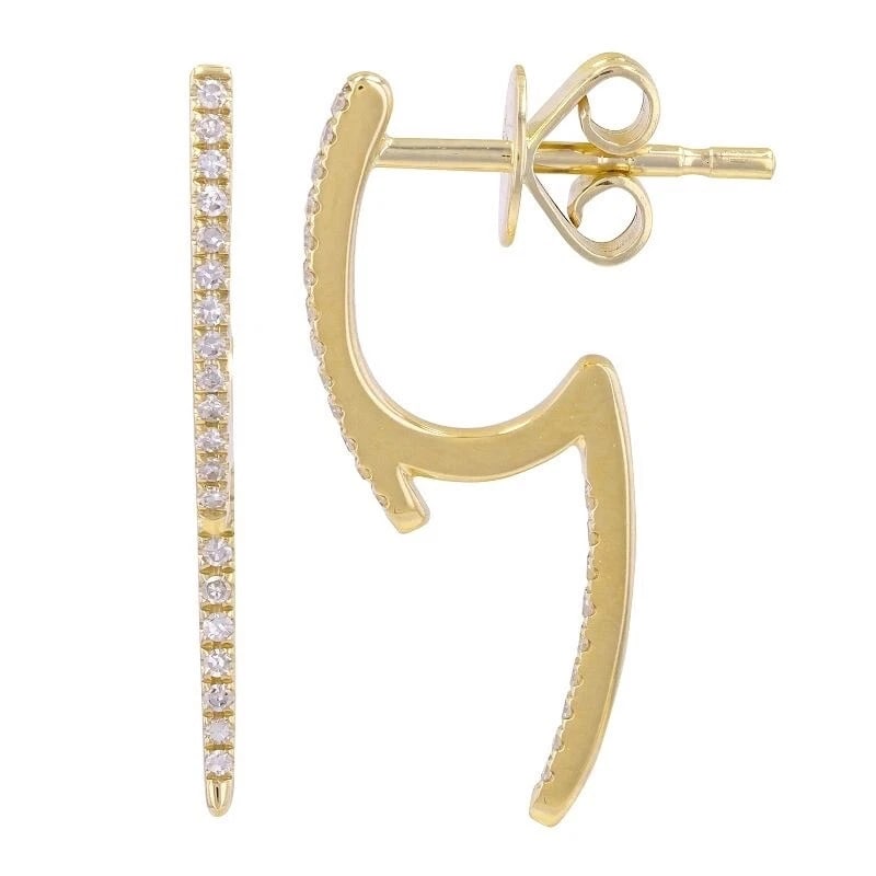 Thin Diamond Huggie Drop Earrings 14K Yellow Gold, 21 mm, .10 CTW: Thin Diamond Huggie Drop Earrings 14K Yellow Gold, 21 mm, .10 CTW These are unique earrings! Please let us know if you have any questions. Diamonds: 44 round cuts .10 ctw, F-G, SI1 Metal: 14K yellow g