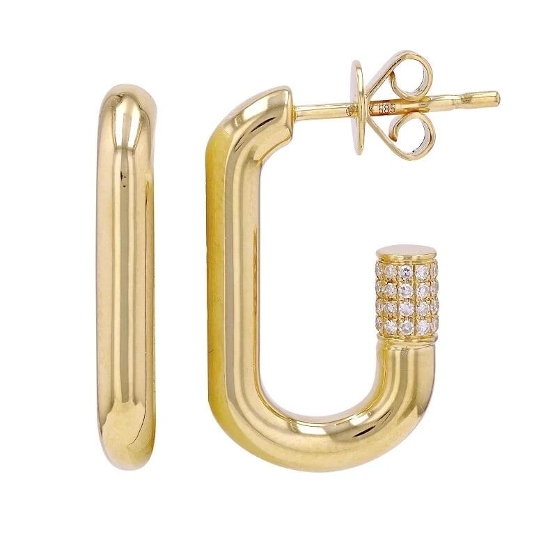 Pave Diamond Tip Oblong Hoop Earrings 14K Yellow Gold, .20 CTW: Pave Diamond Tip Oblong Hoop Earrings 14K Yellow Gold, .20 CTW These are lovely earrings! Please let us know if you have any questions. Diamonds: 88 round cuts .20 ctw, F-G, SI1 Metal: 14K yellow gold
