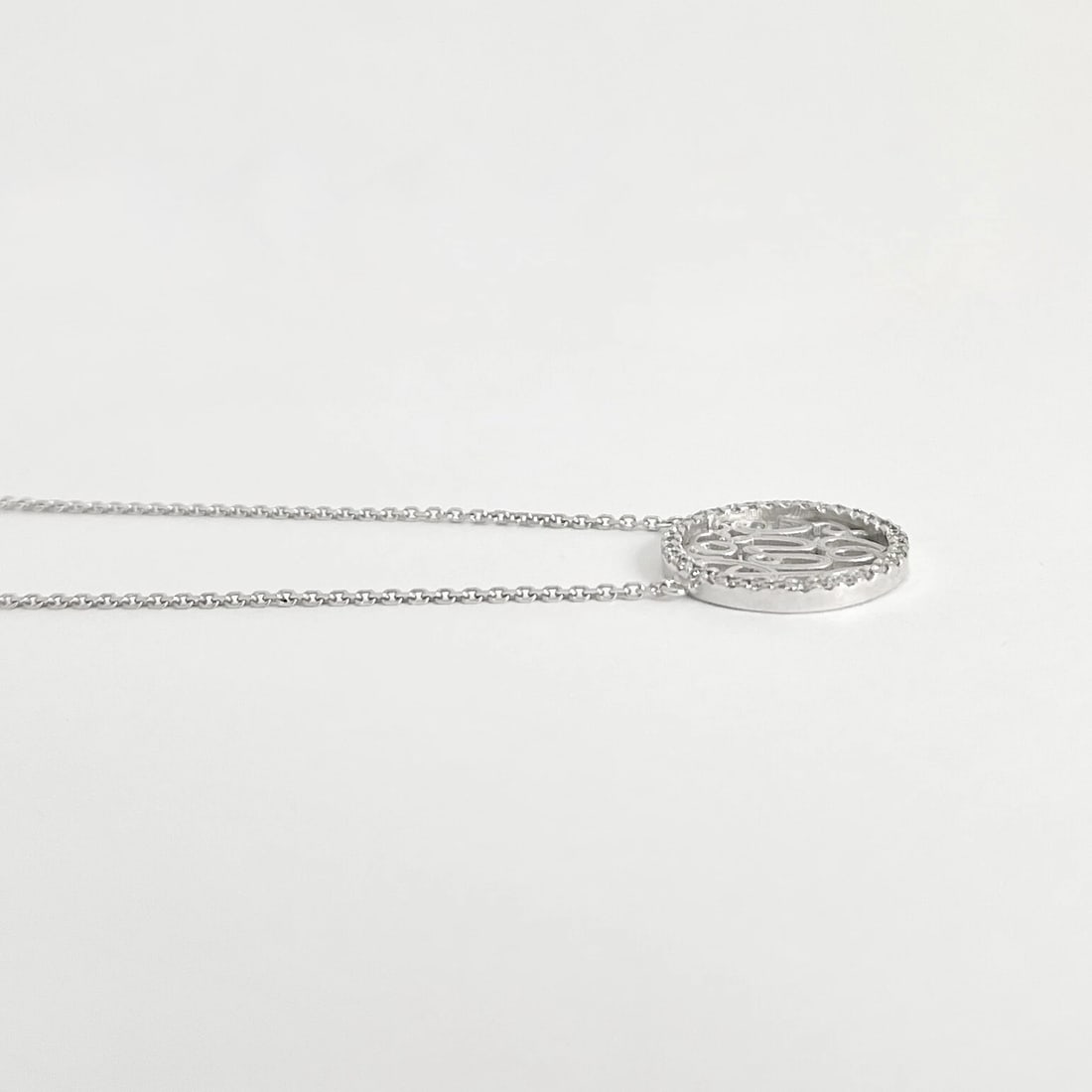 Love Diamond Filigree Round Pendant Necklace 14K White Gold, .23 CTW - 5