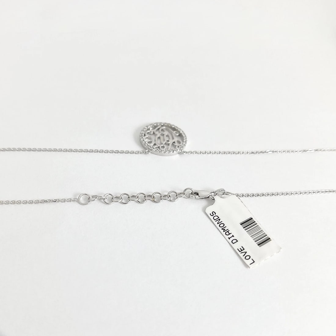 Love Diamond Filigree Round Pendant Necklace 14K White Gold, .23 CTW - 7