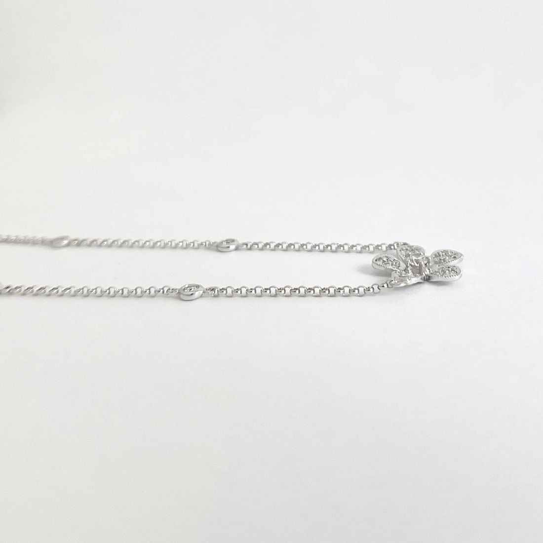 Pave Diamond Flower Pendant Station Necklace 18K White Gold, .46 CTW - 5