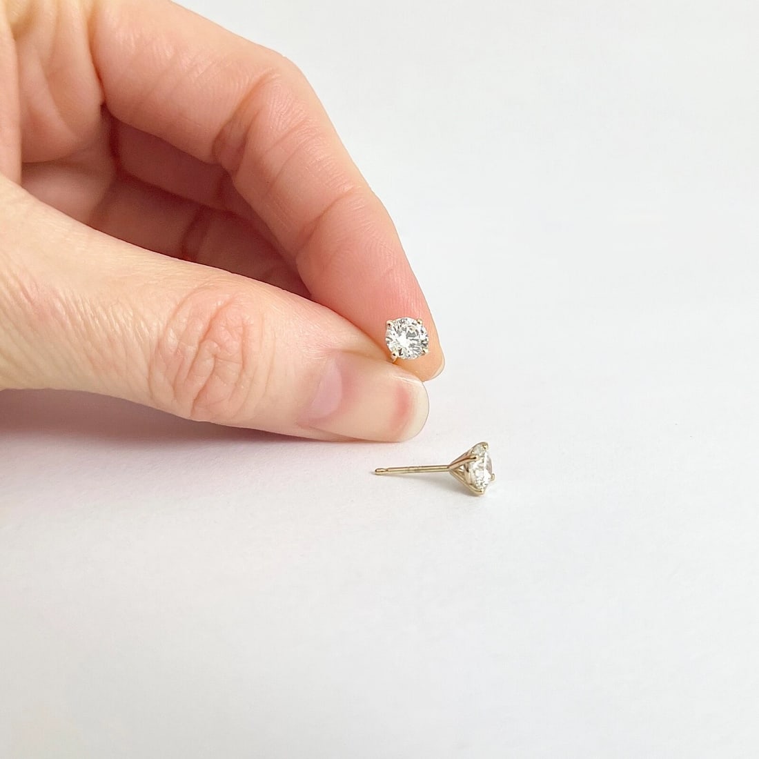 Round Diamond Stud Earrings 14K Yellow Gold 4-Prong Martini, 1.00 CTW - 5