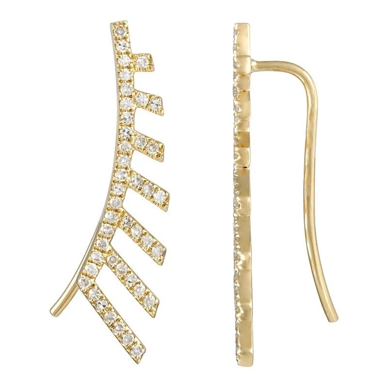 Curved Diamond Lashes Crawler Climber Stud Earrings 14K Yellow Gold .30 CTW: Curved Diamond Lashes Crawler Climber Stud Earrings 14K Yellow Gold .30 CTW These are gorgeous earrings! Please let us know if you have any questions. Diamonds: 84 rounds, .30 ctw, G, SI1-SI2 Metal: 1