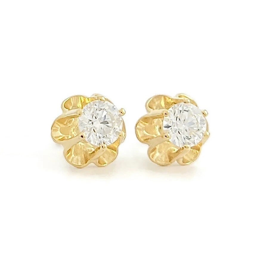 Round Diamond Buttercup Stud Earrings 14K Yellow Gold, .70 CTW (1 of 7)