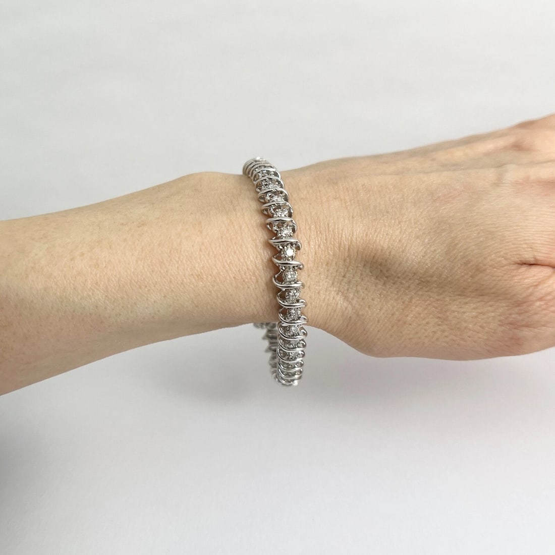 Round Diamond S-Link Tennis Bracelet 14K White Gold, 2.05 CTW - 4