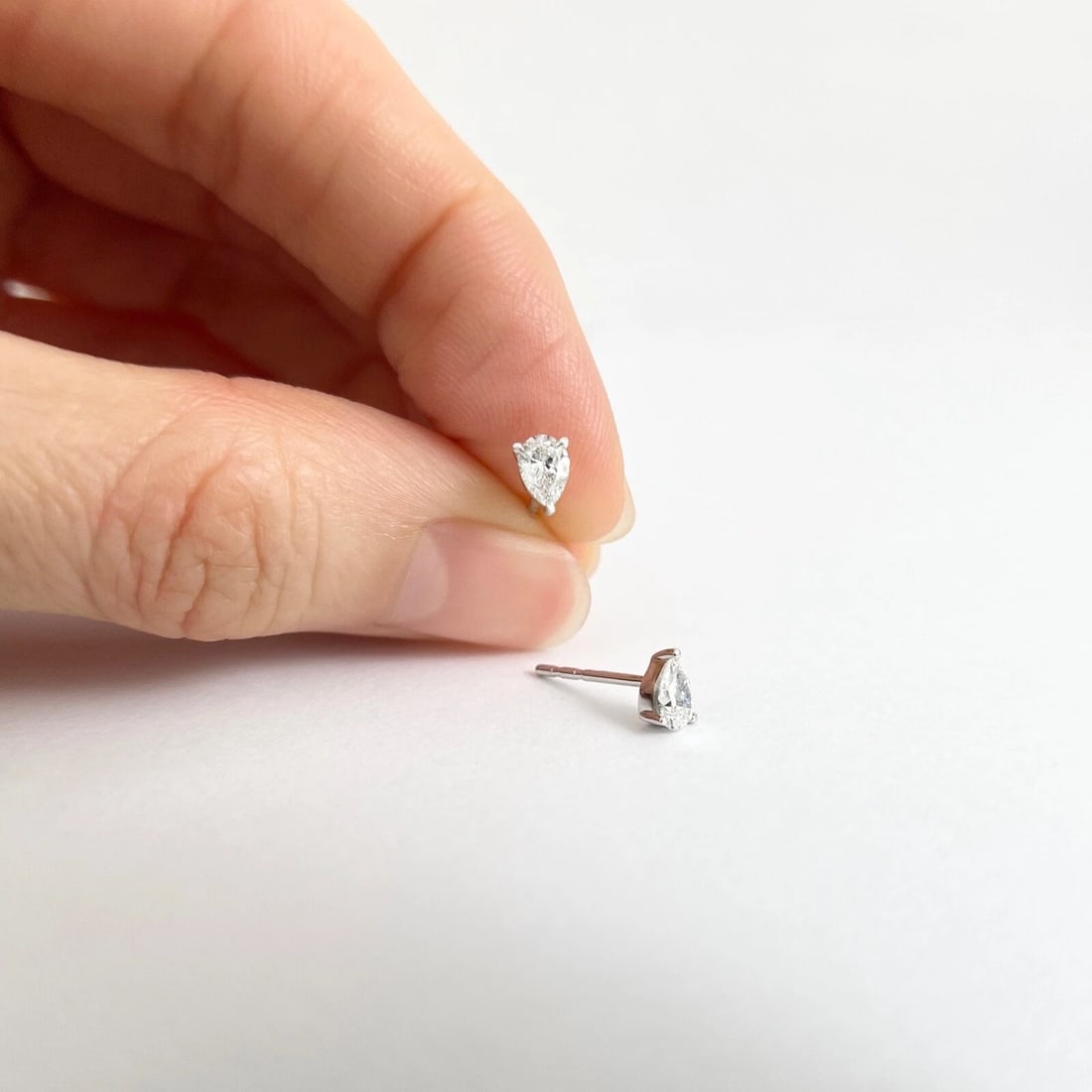 Pear Diamond Stud Earrings 14K White Gold .42 CTW - 4
