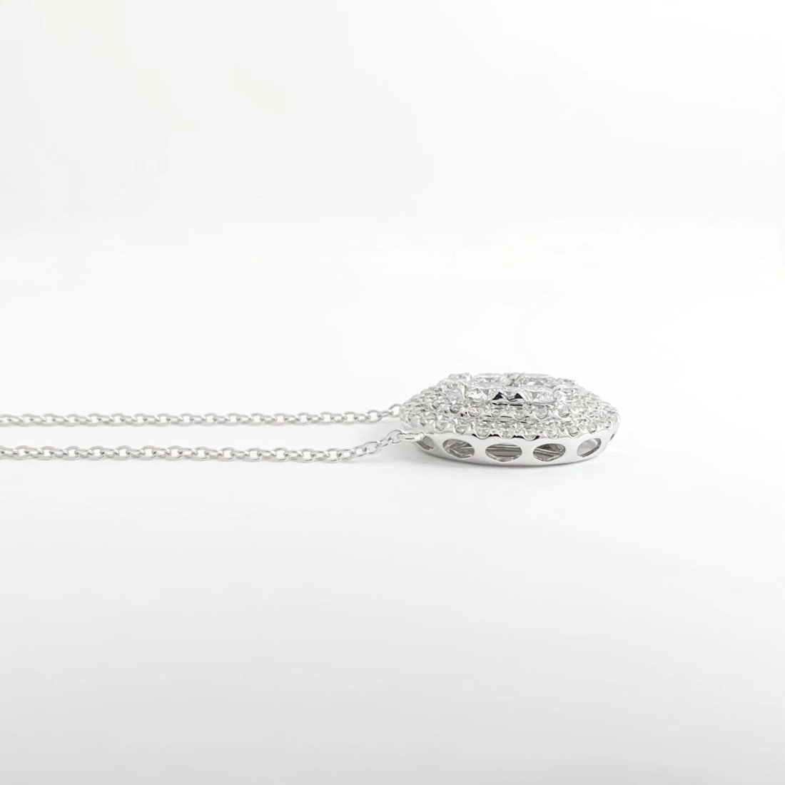 Oval Cluster Diamond Halo Pendant Necklace 14K White Gold, 1.80 CTW - 4