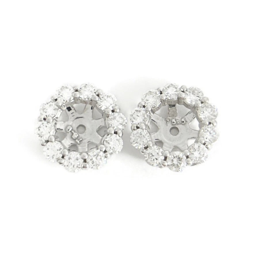 Round Diamond Halo Earring Jackets Enhancers 14K White Gold for 2.00 CTW Studs: Round Diamond Halo Earring Jackets Enhancers 14K White Gold for 2.00 CTW Studs These are beautiful earring jackets to enhance your diamond or gemstone studs! Please let us know if you have any questio