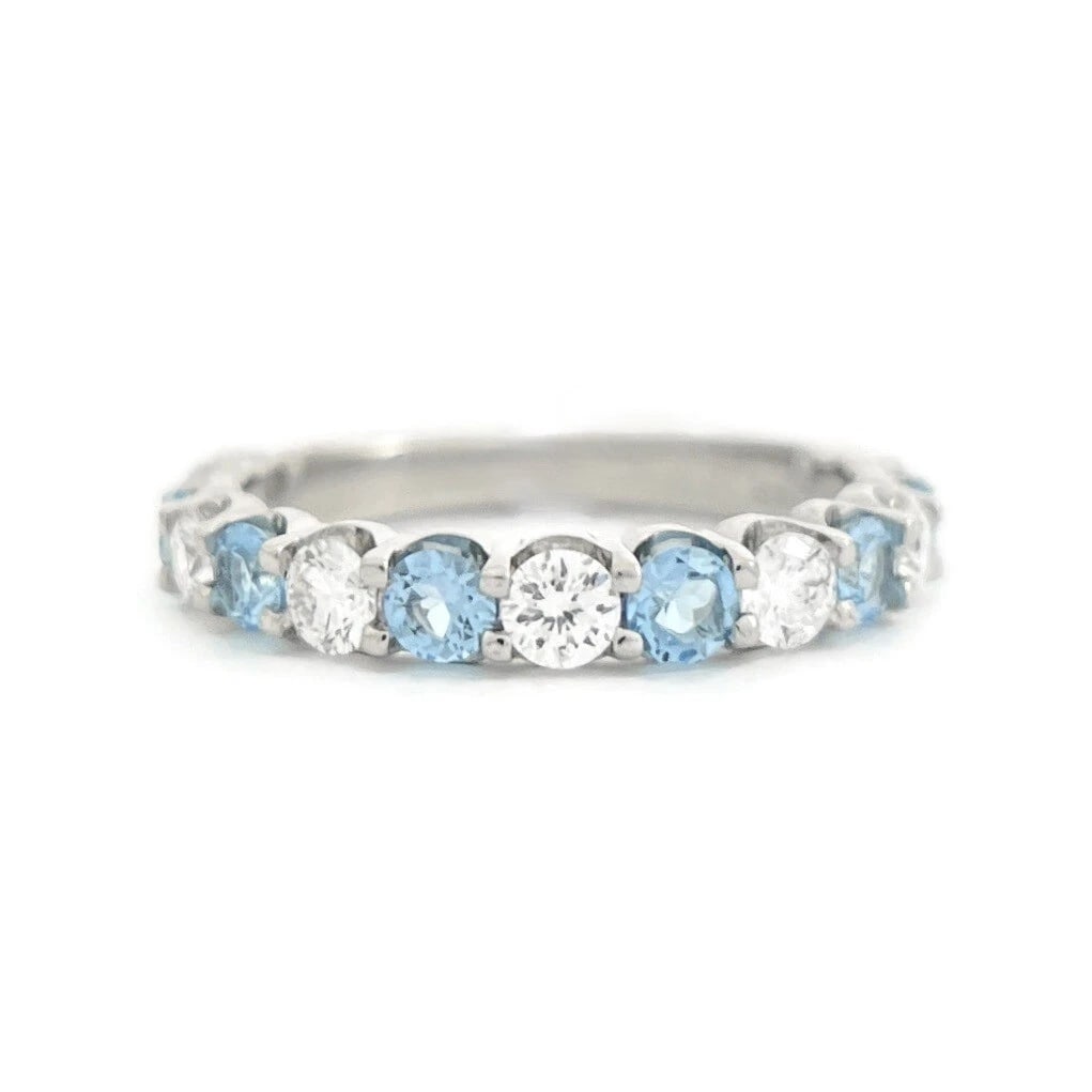 Blue Topaz Diamond Gemstone Wedding Band Ring 14K White Gold 1.42 CTW (1 of 10)