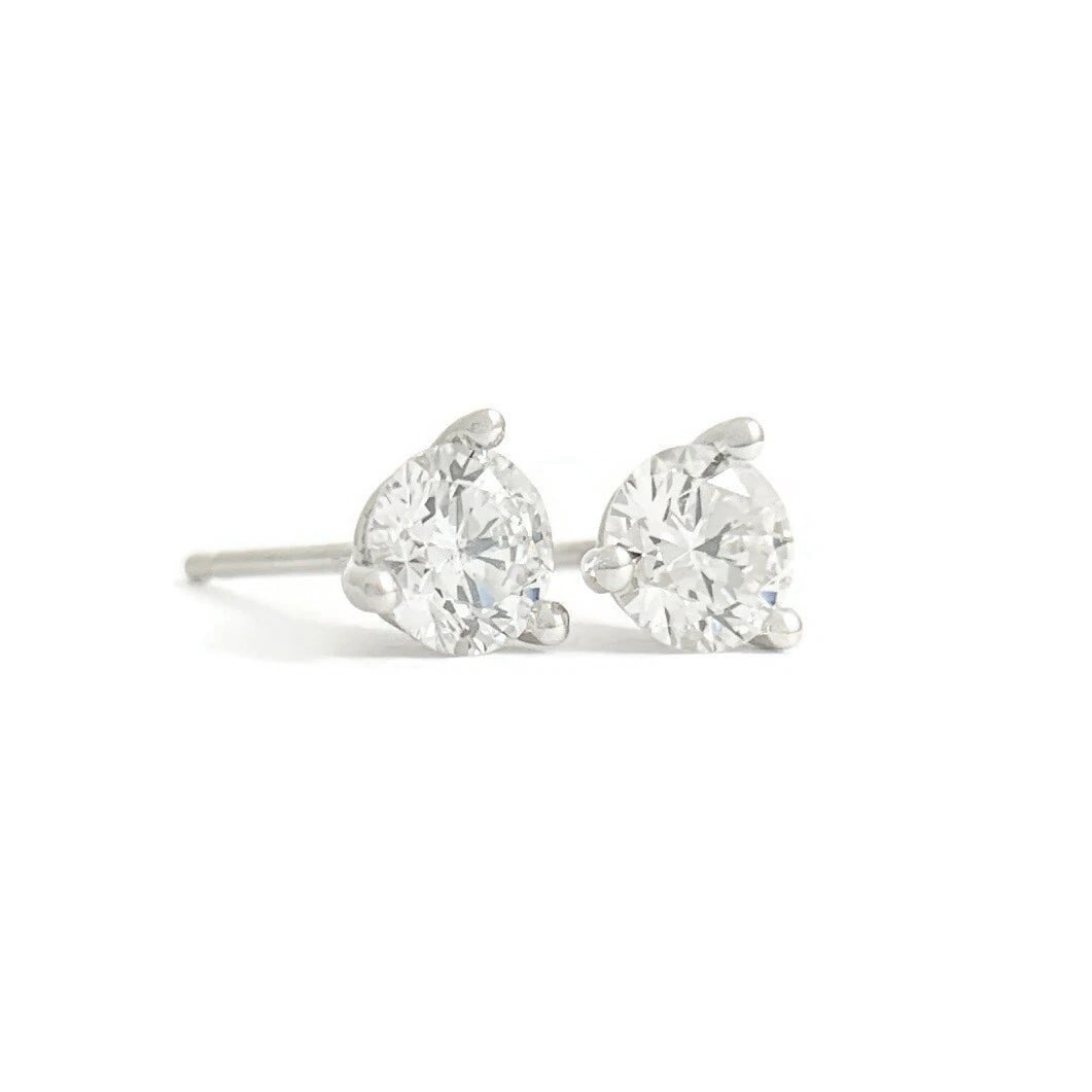 Round Diamond Stud Earrings 14K White Gold 3-Prong Martini, .70 CTW (1 of 6)