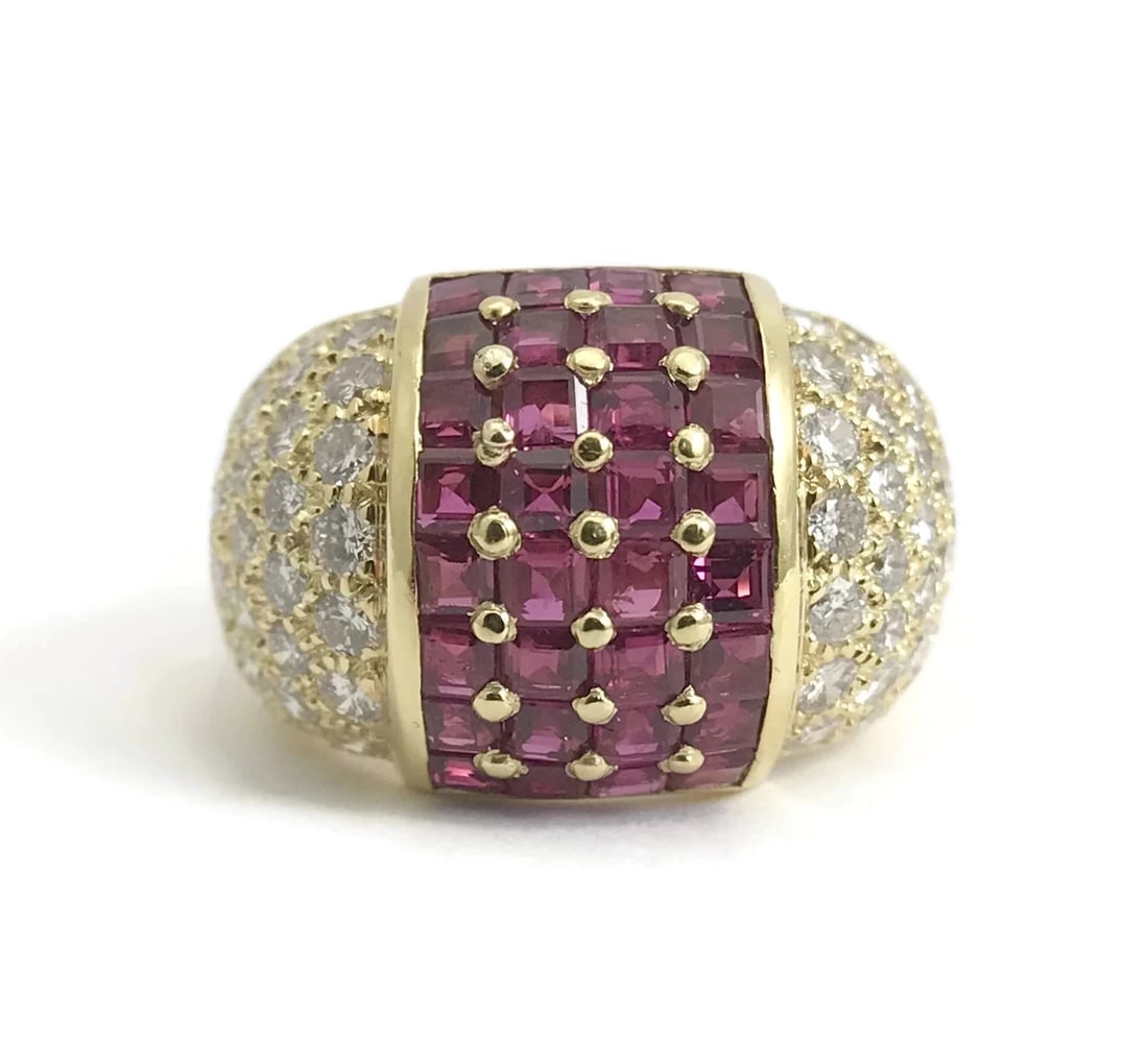 Ruby Pave Diamond Dome Cocktail Ring 18K Yellow Gold, 2.63 CTW, 13.57 Grams (1 of 12)