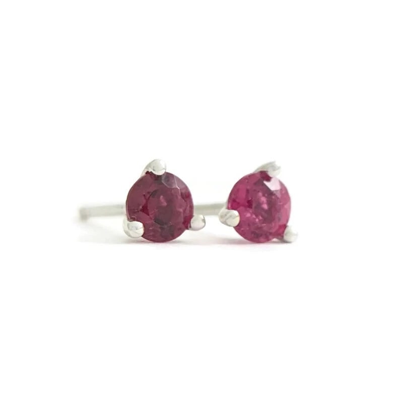 Small Round Pink Tourmaline Gemstone Stud Earrings 14K White Gold, .25 CTW (1 of 7)