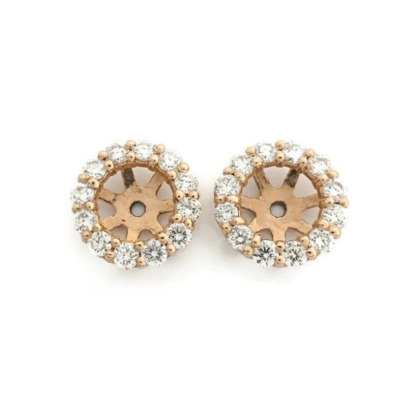 Round Diamond Halo Earring Jackets Enhancers 14K Rose Gold for 1.50 CTW Studs: Round Diamond Halo Earring Jackets Enhancers 14K Rose Gold for 1.50 CTW Studs These are beautiful earring jackets to enhance your diamond or gemstone studs! Please let us know if you have any question
