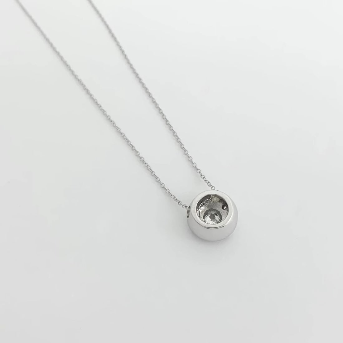 Diamond Burnished Bezel Halo Pendant Necklace 14K White Gold .60 CTW, 16 Inches - 8