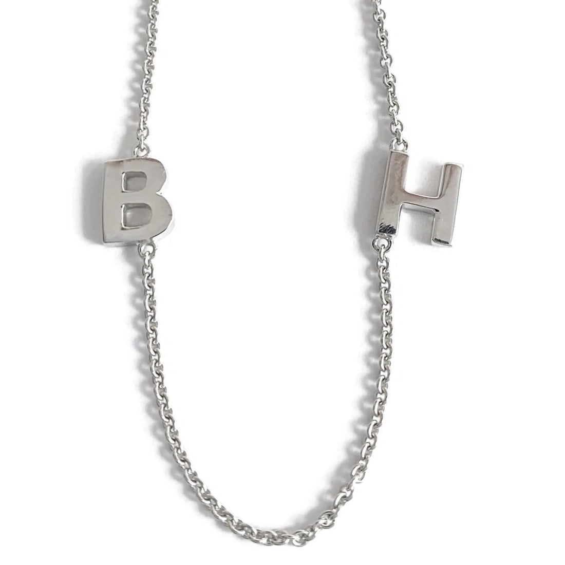 Letter B H Initial Charm Station Necklace 14K White Gold, 16 Inches, 3.80 Grams: Letter B H Initial Charm Station Necklace 14K White Gold, 16 Inches, 3.80 Grams Make a statement with this gorgeous necklace. Could be your initials, or the first letters of your children, grandchildr