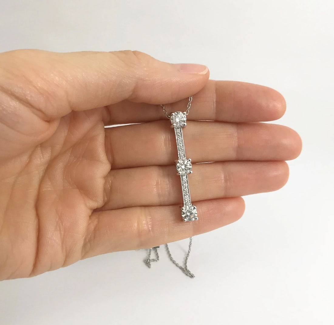 Diamond Drop Stick Pendant Necklace 14K White Gold, 1.73 CTW, 4.95 Grams - 3