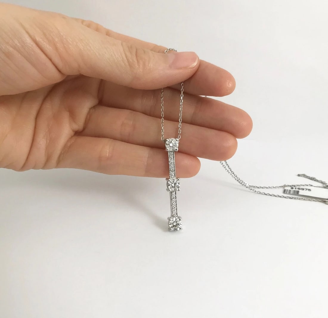 Diamond Drop Stick Pendant Necklace 14K White Gold, 1.73 CTW, 4.95 Grams - 4