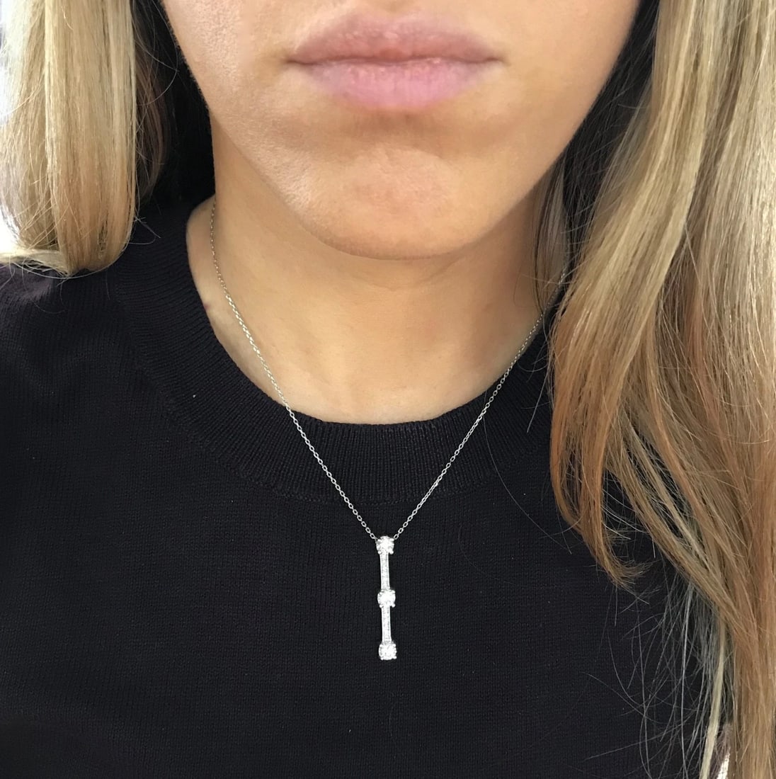 Diamond Drop Stick Pendant Necklace 14K White Gold, 1.73 CTW, 4.95 Grams - 5