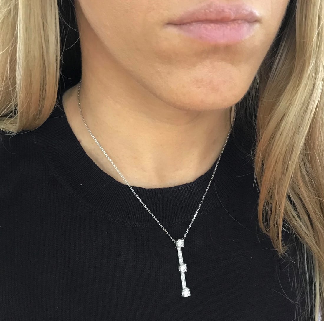 Diamond Drop Stick Pendant Necklace 14K White Gold, 1.73 CTW, 4.95 Grams - 6