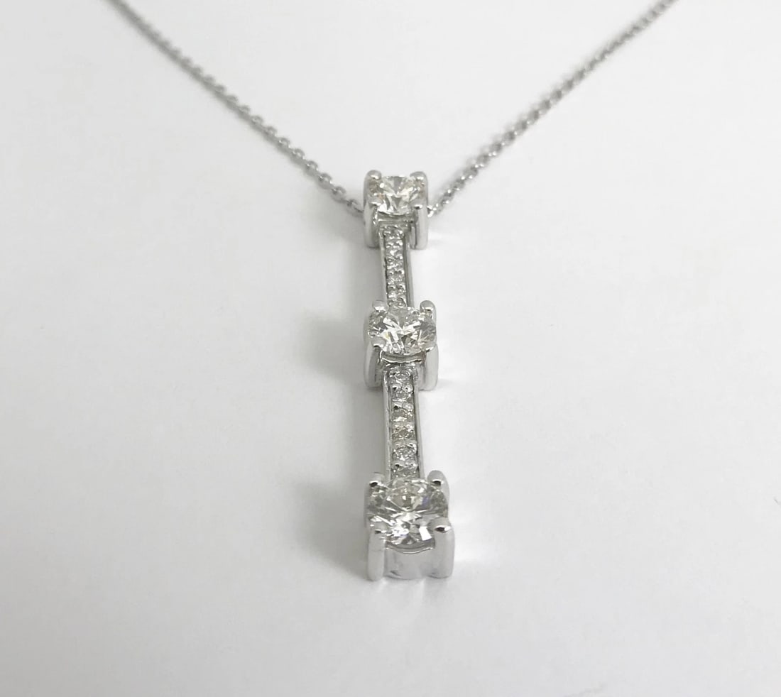 Diamond Drop Stick Pendant Necklace 14K White Gold, 1.73 CTW, 4.95 Grams - 8