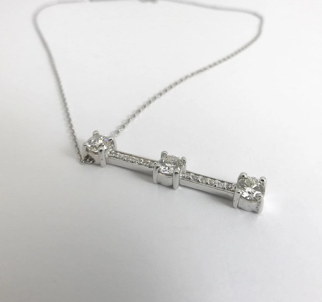 Diamond Drop Stick Pendant Necklace 14K White Gold, 1.73 CTW, 4.95 Grams - 9