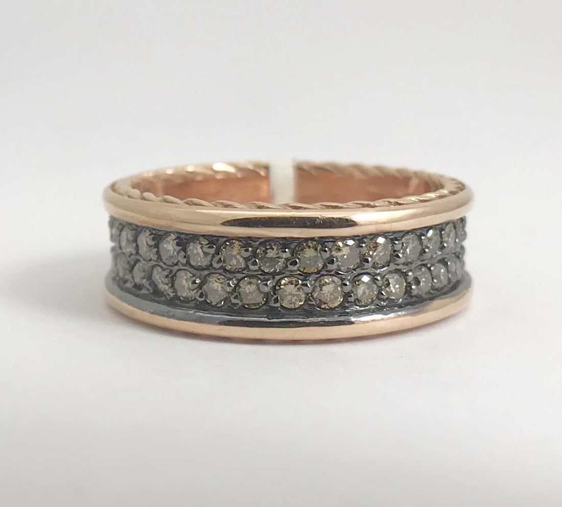 Brown Cognac Diamond Eternity Band Ring 14K Rose Gold 1.49 CTW, Size 8.5, 6.76 G - 7