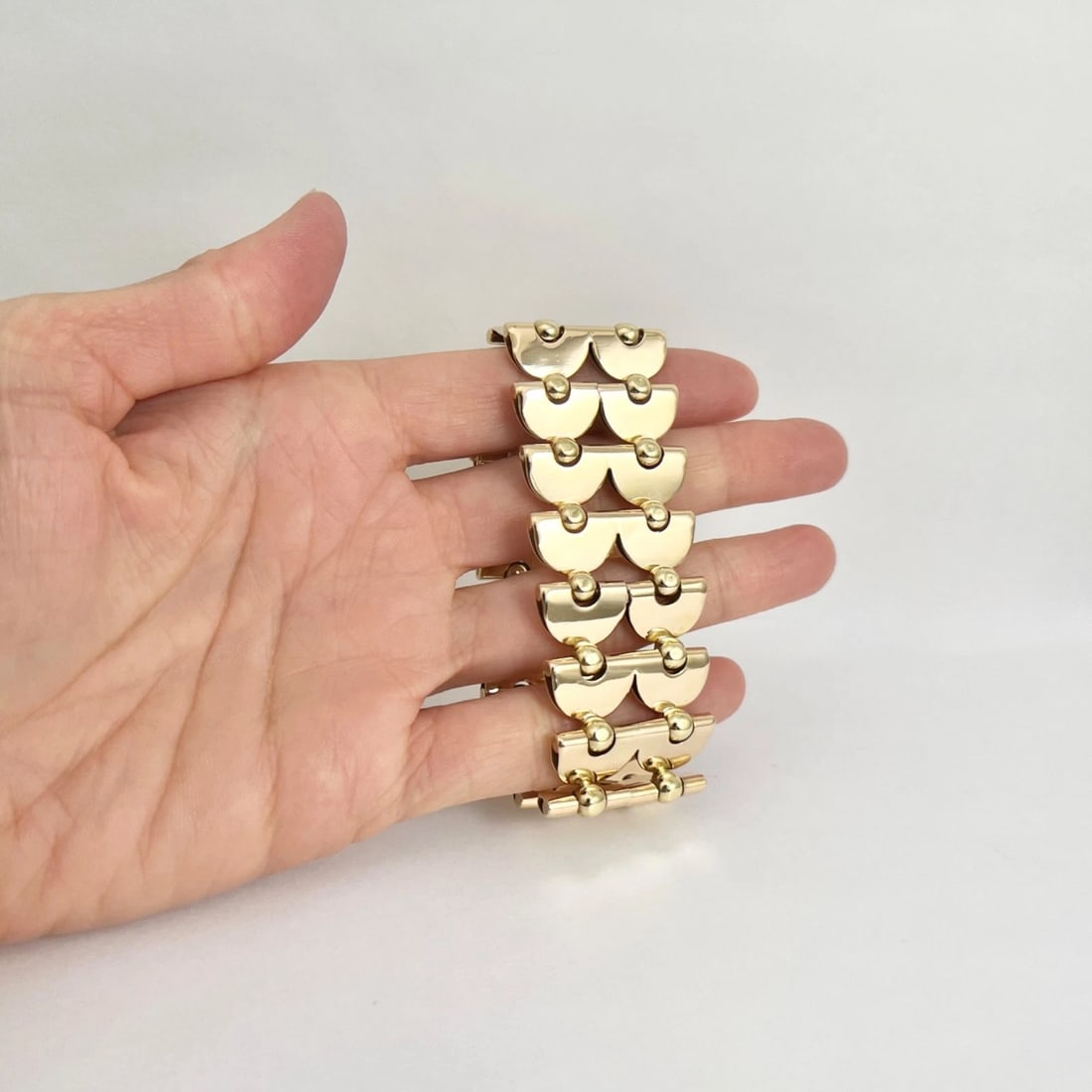 Vintage 1940's 1950's Wide Chain Link Bracelet 14K Yellow Gold, 7 Inch, 57.84 Gr - 3