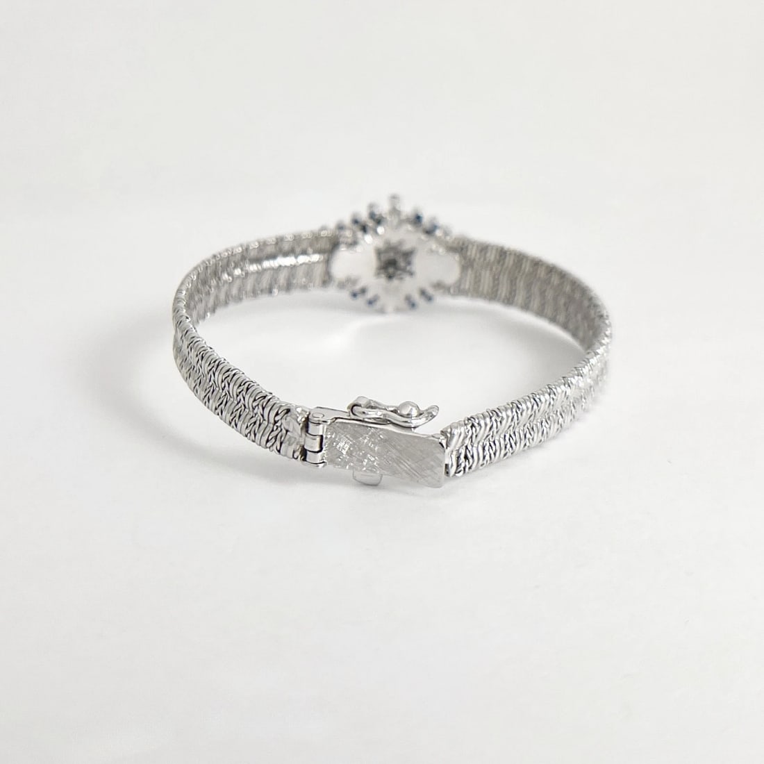 Vintage Blue Sapphire Diamond Geometric Cluster Bracelet 18K White Gold, 32.3 Gr - 8