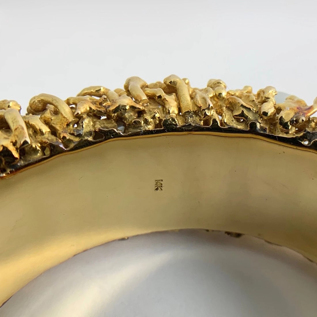 Vintage Silver Baroque Pearl Diamond Bangle Bracelet 14K Yellow Gold, 173 Grams - 12