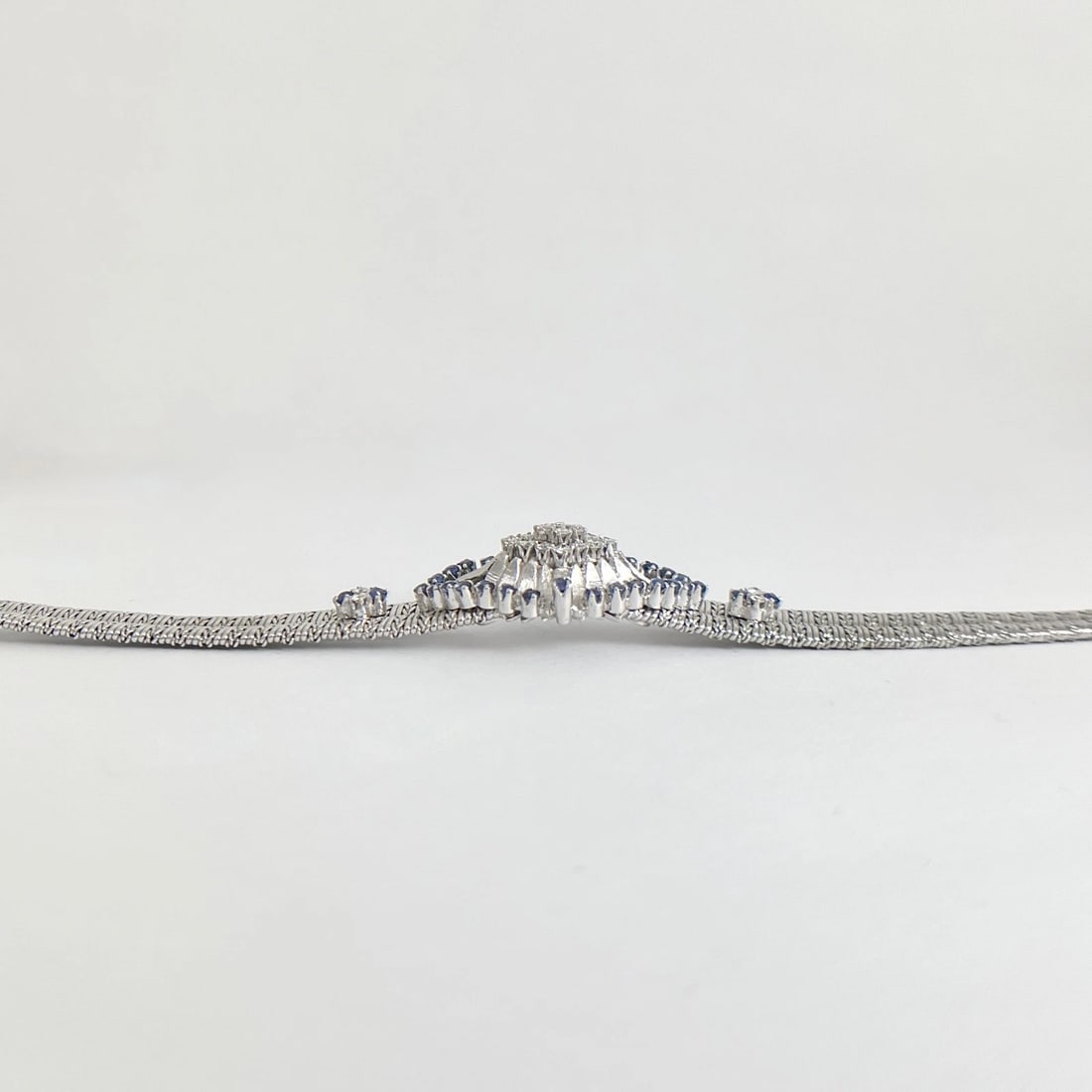 Vintage Blue Sapphire Diamond Geometric Cluster Bracelet 18K White Gold, 32.3 Gr - 9