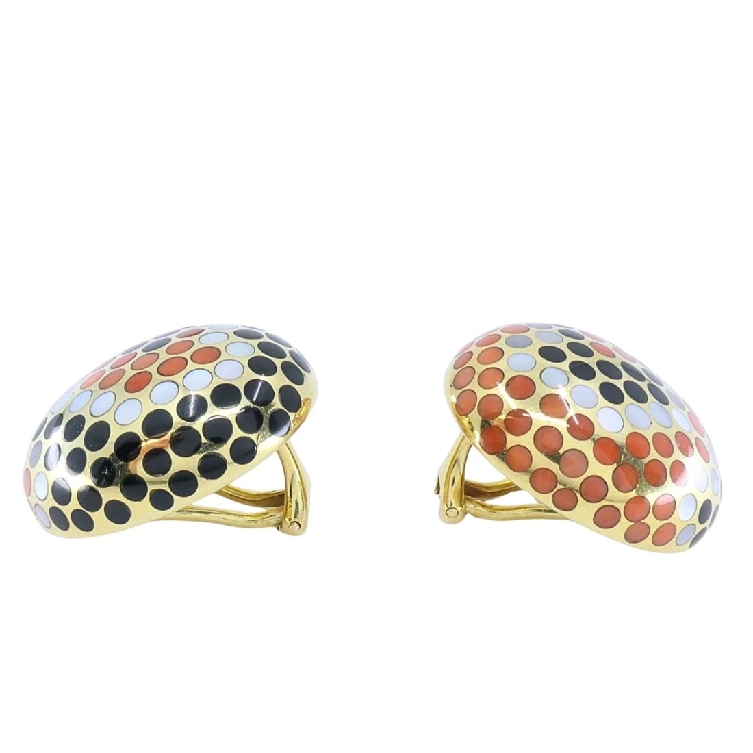 Angela Cummings 18k Gold Mother-of-Pearl Onyx Coral Inlay Dot Dome Earrings - 10