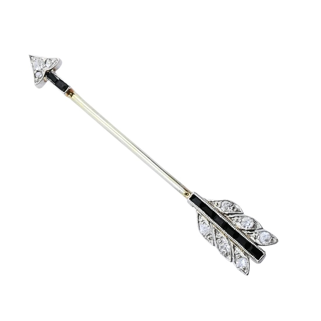 Art Deco 18k Gold Diamond Arrow Jabot Pin: MATERIALS: 18k Gold GEMSTONE: Diamond WEIGHT: 2.2 Grams MEASUREMENTS: 1 3/4â€ITEM DETAILS:Art Deco 18k Gold Diamond Arrow Jabot PinArt Deco jabot pin crafted in 18k gold, designed in 