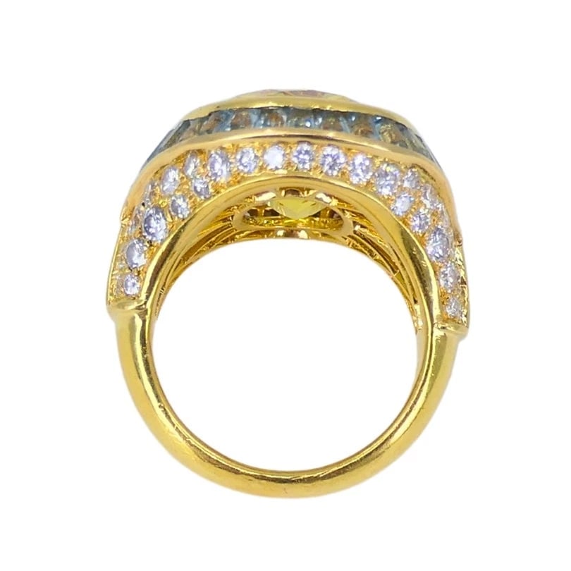 Bvlgari Bulgari Yellow Sapphire RING Gold Aquamarine Diamond Vintage Jewelry - 9