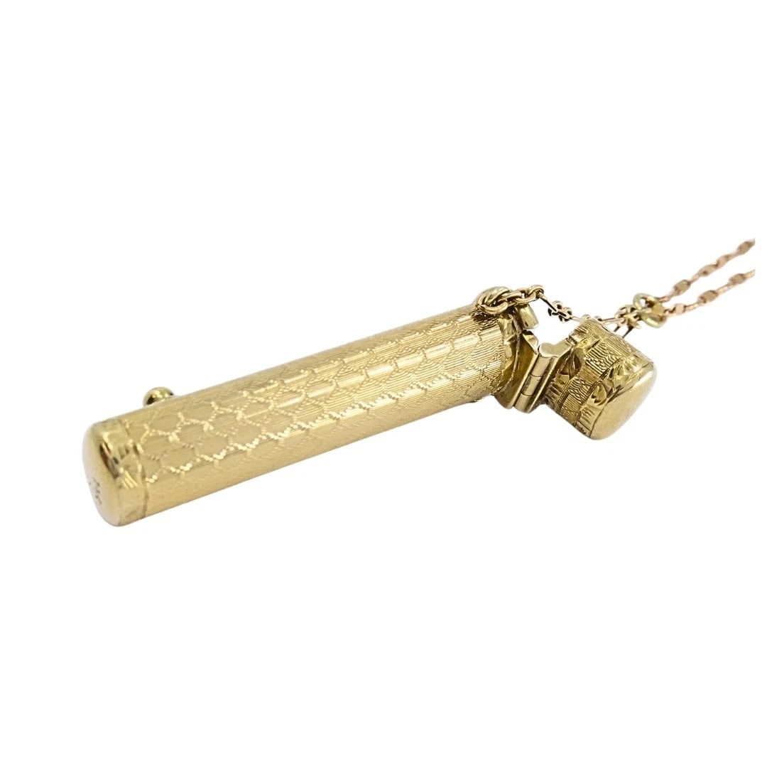 Vintage 14k Gold Lipstick Case Pendant Necklace on 14k Gold Chain - 5