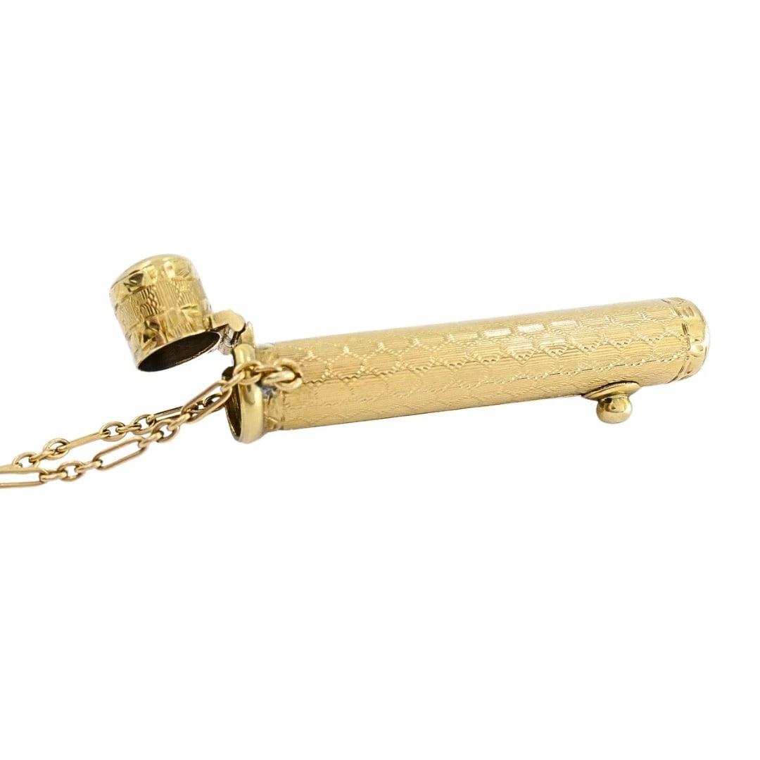 Vintage 14k Gold Lipstick Case Pendant Necklace on 14k Gold Chain - 6