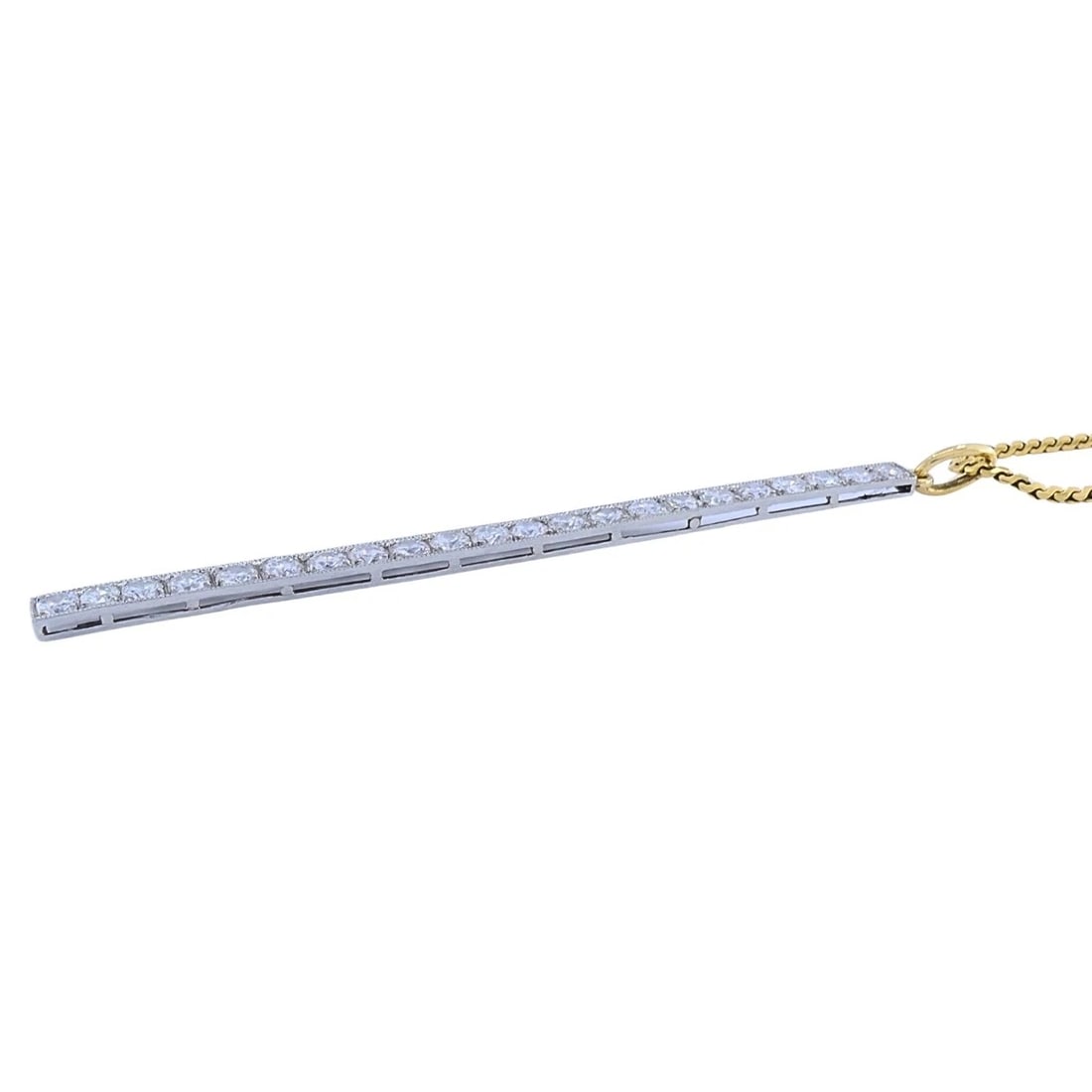 Platinum Diamond Bar Pendant 18k Gold Chain Necklace - 5