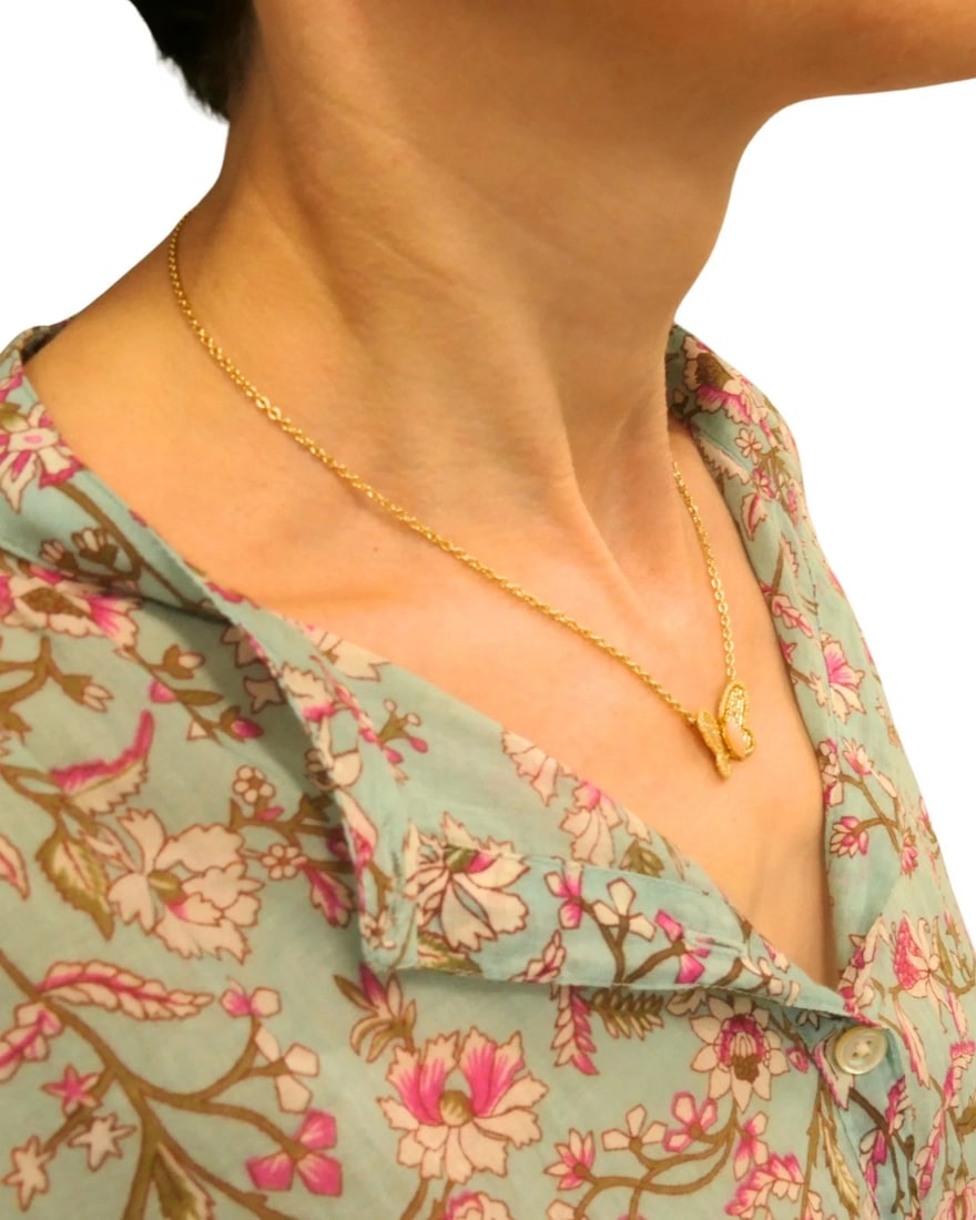 Van Cleef & Arpels Butterfly Necklace Diamond Coral 18k Gold - 12
