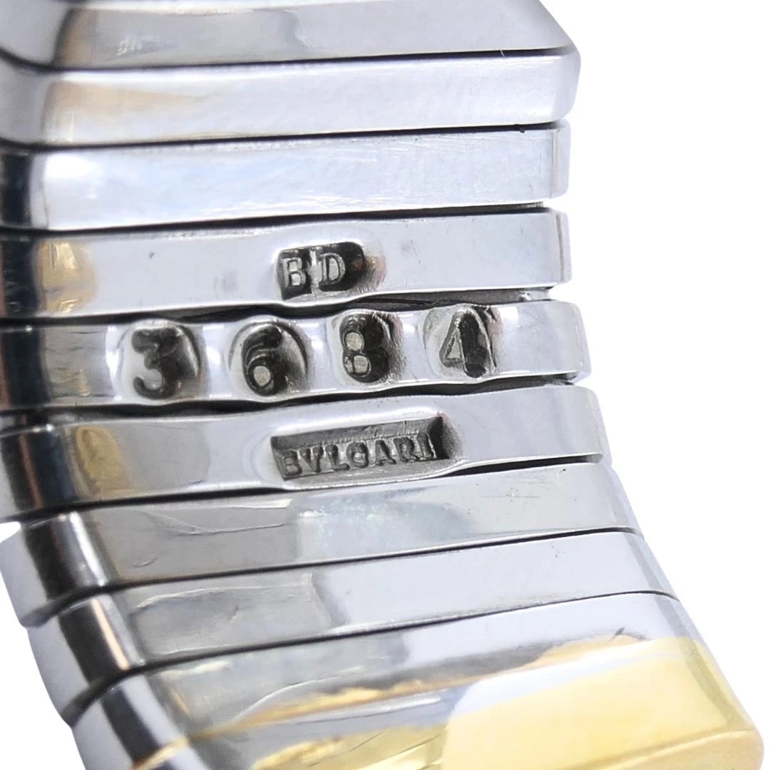 Bvlgari 18k Yellow Gold & Steel Tubogas Pyramid Hoop Earrings - 11