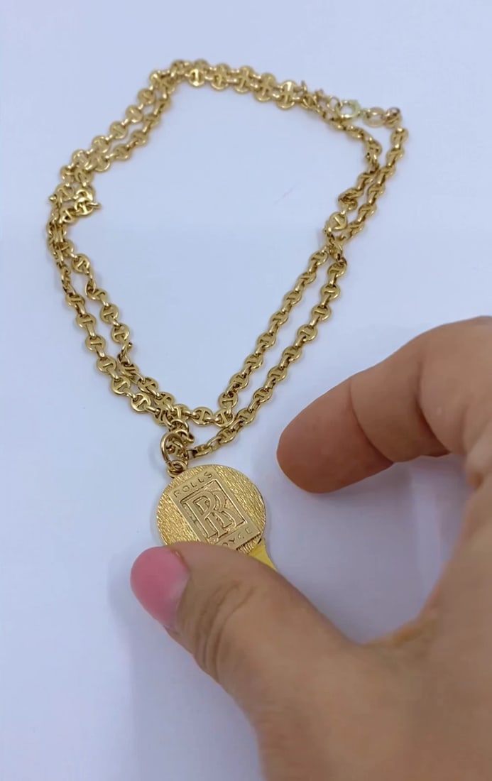 Vintage Cartier 14k Gold Rolls-Royce Key Pendant Necklace - 2