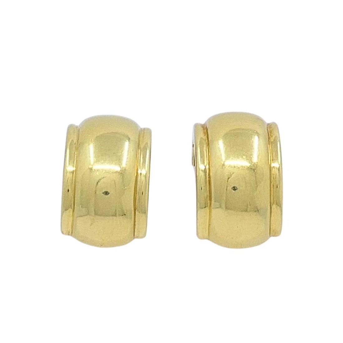 Tiffany & Co. 18k Gold Huggie Hoop Earrings: Designer: Tiffany & Co. Circa: 1990s Materials: 18K Gold Weight: 18.4 Grams Measurement: Â¾" in Diameter and Â½" in Width Hallmarks: Tiffany & Co. , 750, ItalyITEM DETAILS:Tiffany 