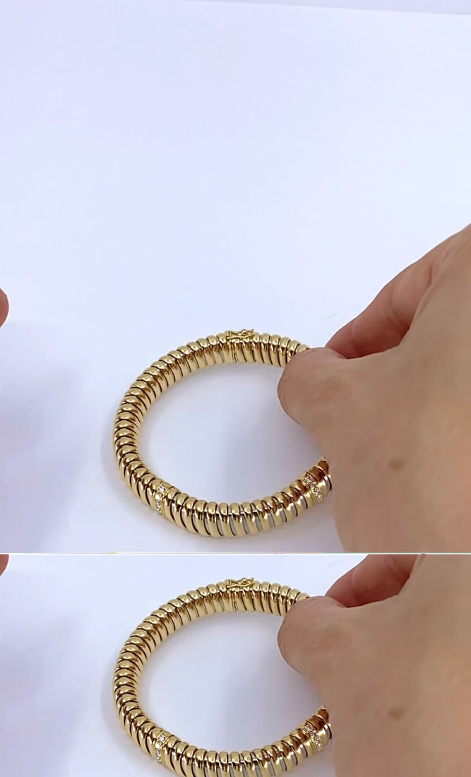 Vintage Cartier 18k Gold & Stainless Steel Tubogas Diamond Bracelet - 2