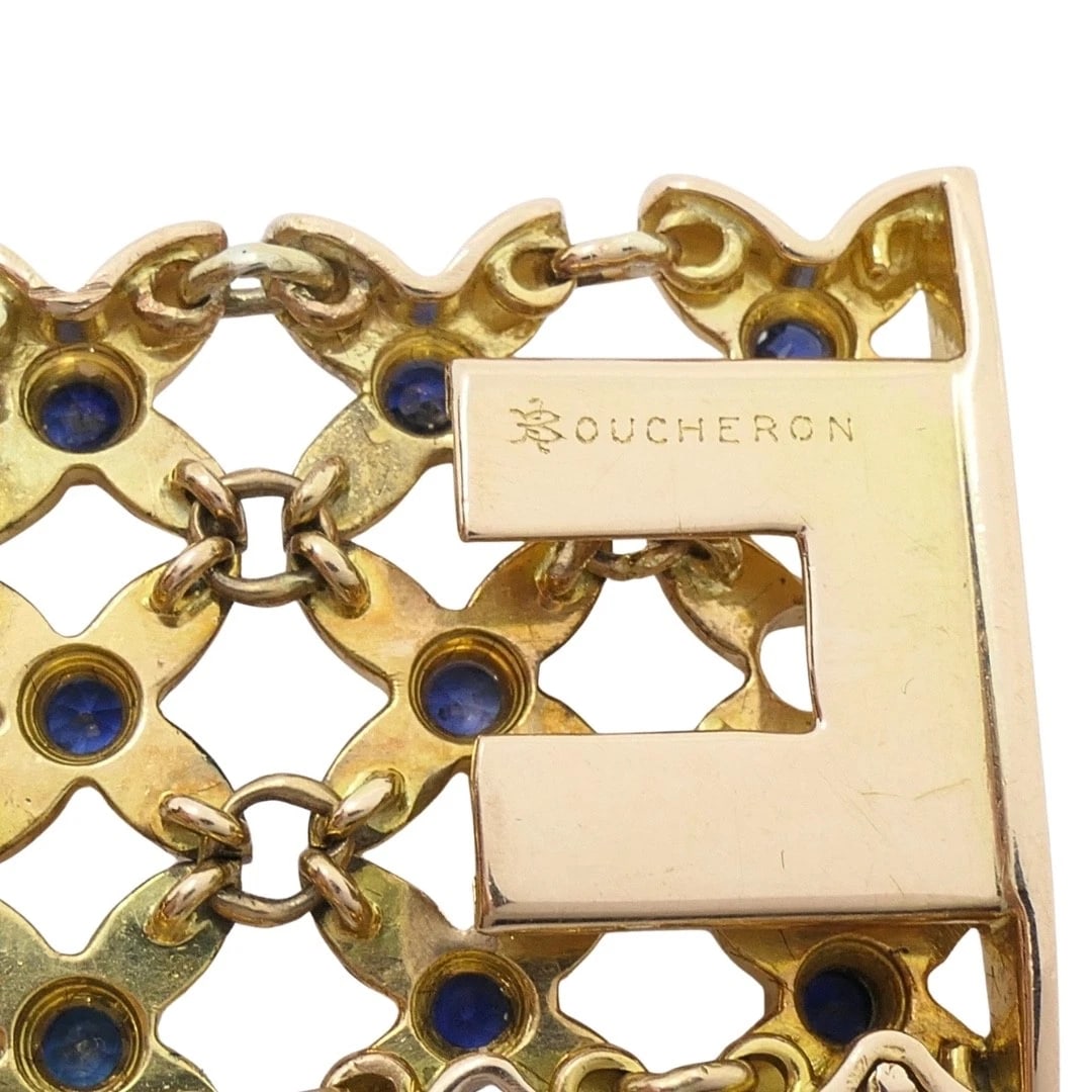 Boucheron 18k Gold Sapphire Wide Mesh Bracelet - 11