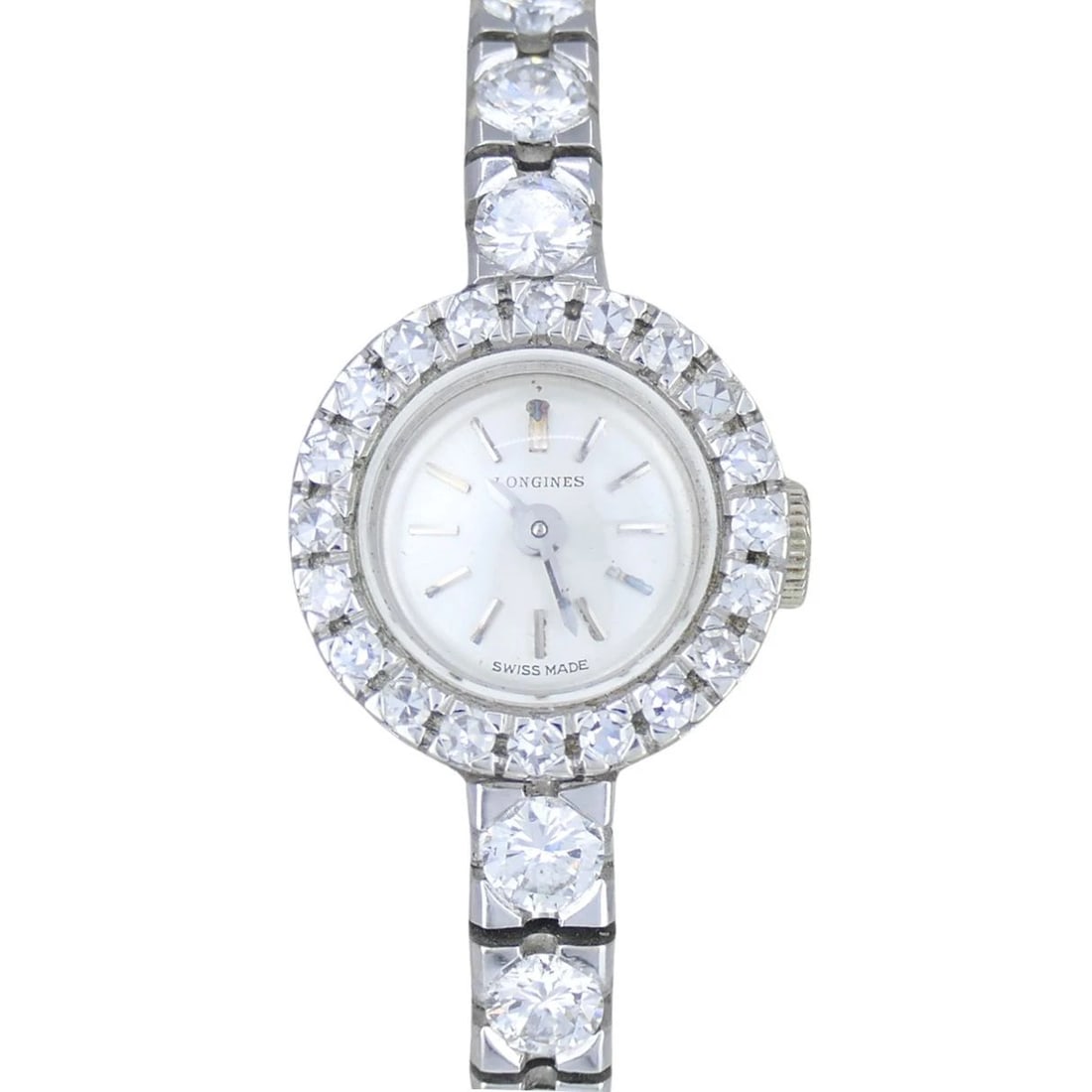 Vintage Longines Swiss 18k White Gold Diamond Lady's Wrist Watch - 4
